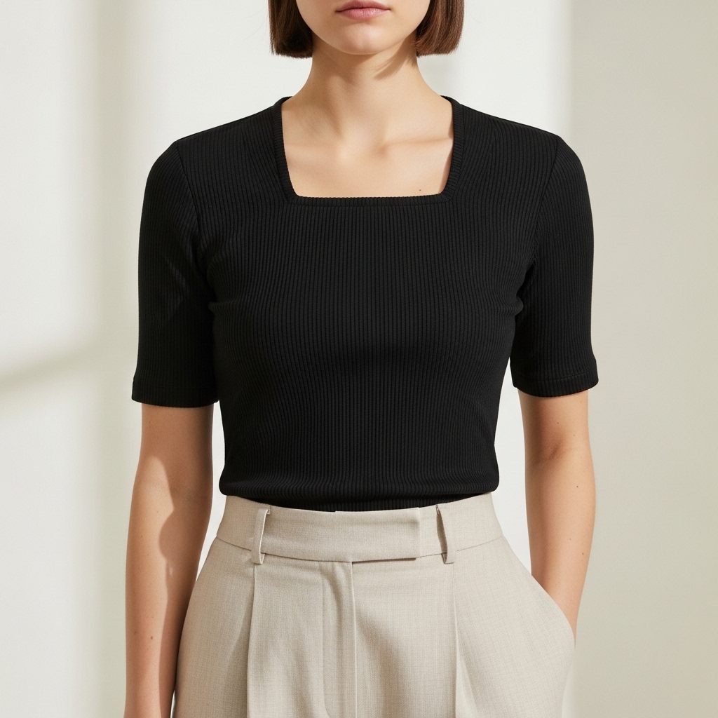 Selena Kare Yaka Fitilli Dar Kesim Tişört