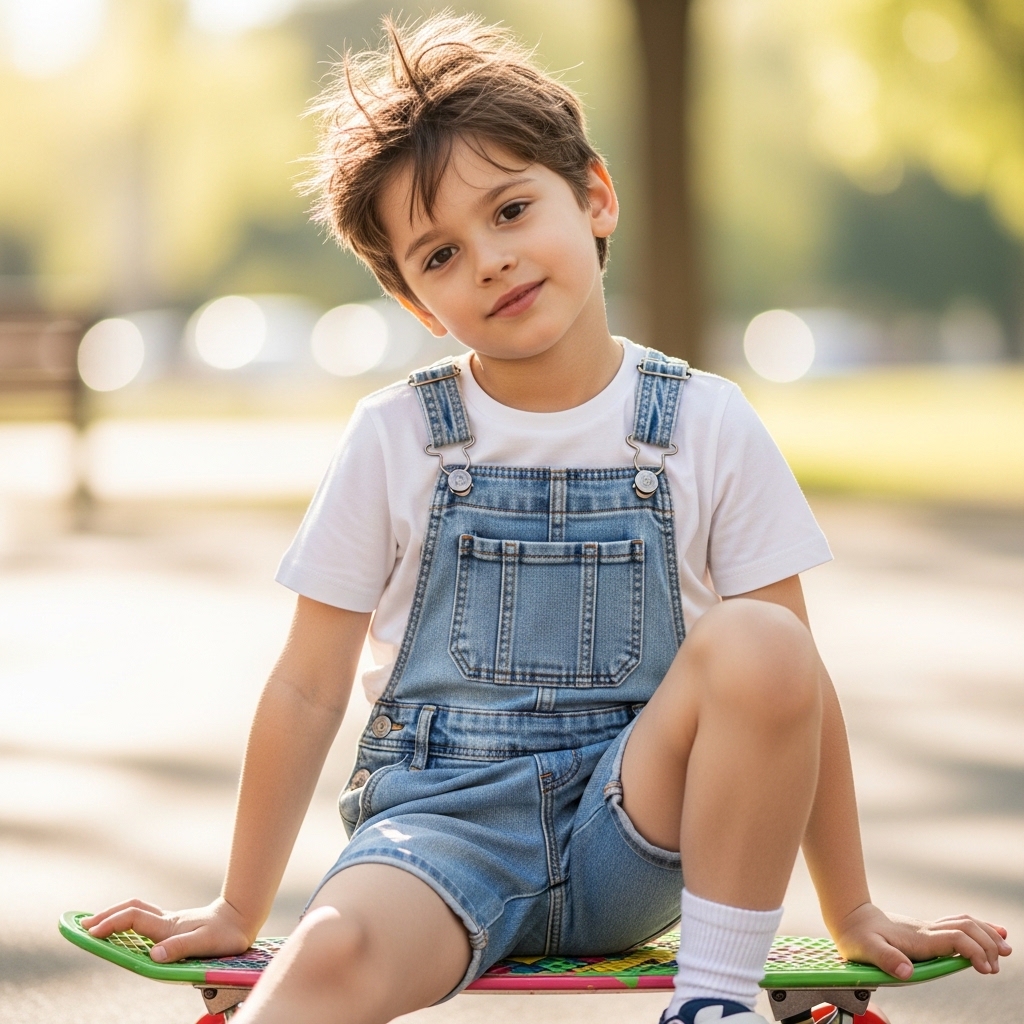 Ayarlanabilir Askılı Çocuk Kot Salopet Şort