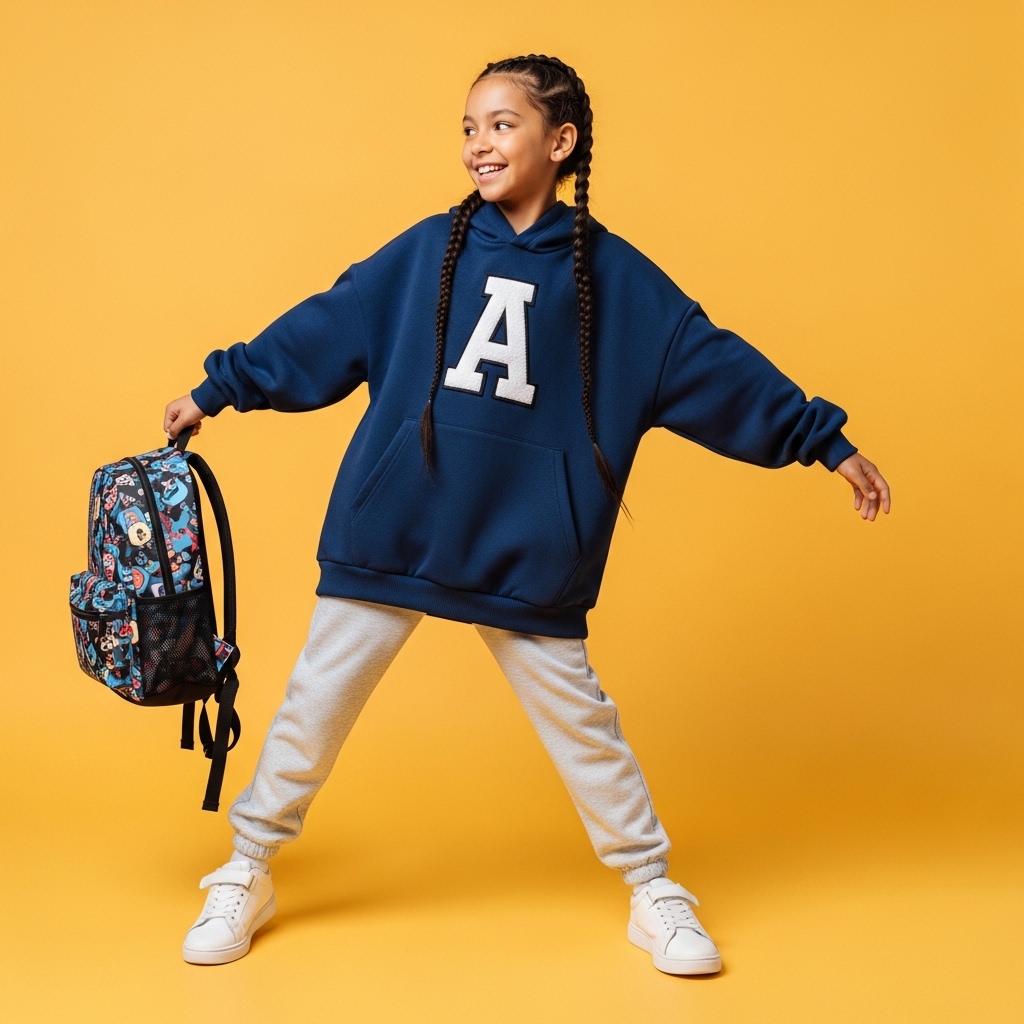 Çocuklar İçin Pamuklu Kolej Tipi Kapüşonlu Sweatshirt