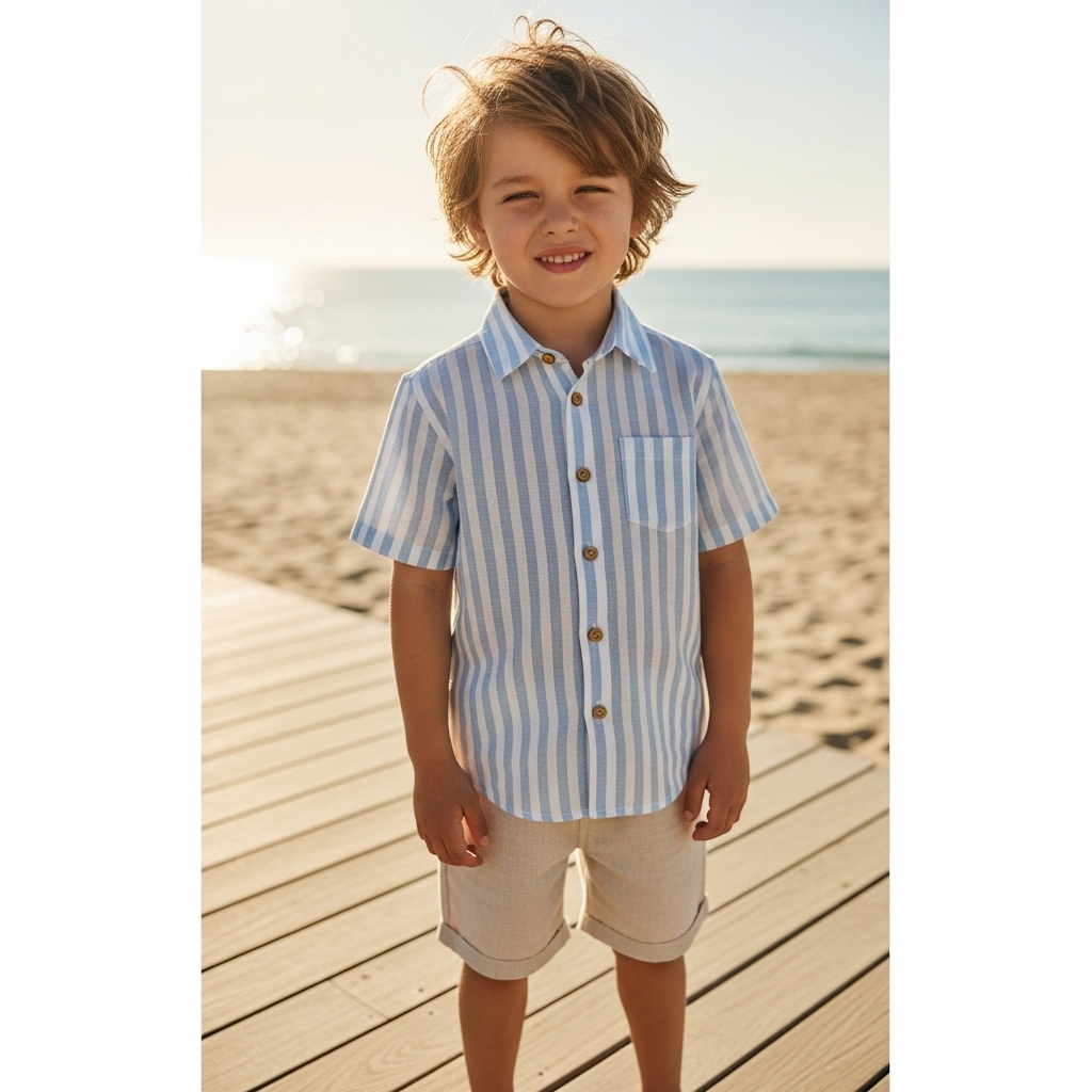 Ocean Breeze: Çocuklar İçin %100 Pamuklu Çizgili Marin Gömlek