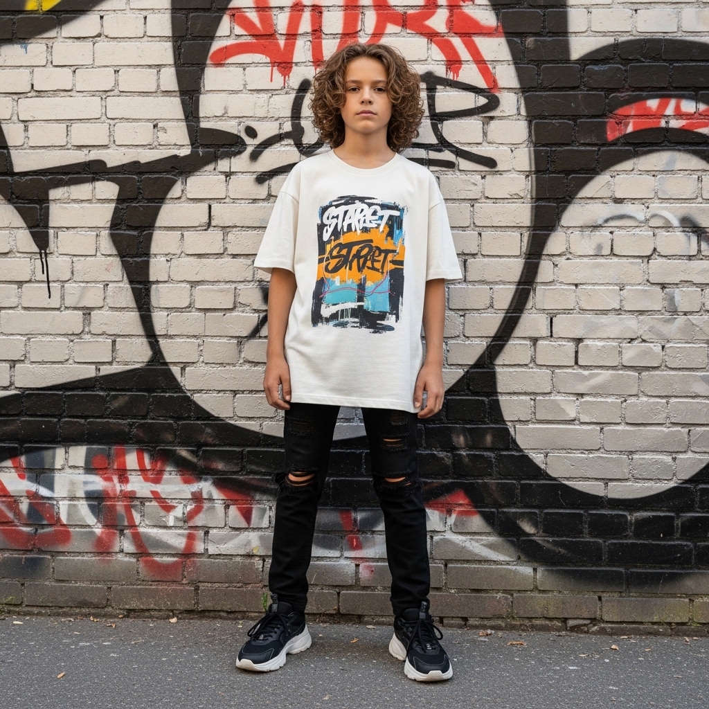 Çocuklar İçin Pamuklu Oversize Grafik Baskılı Tişört