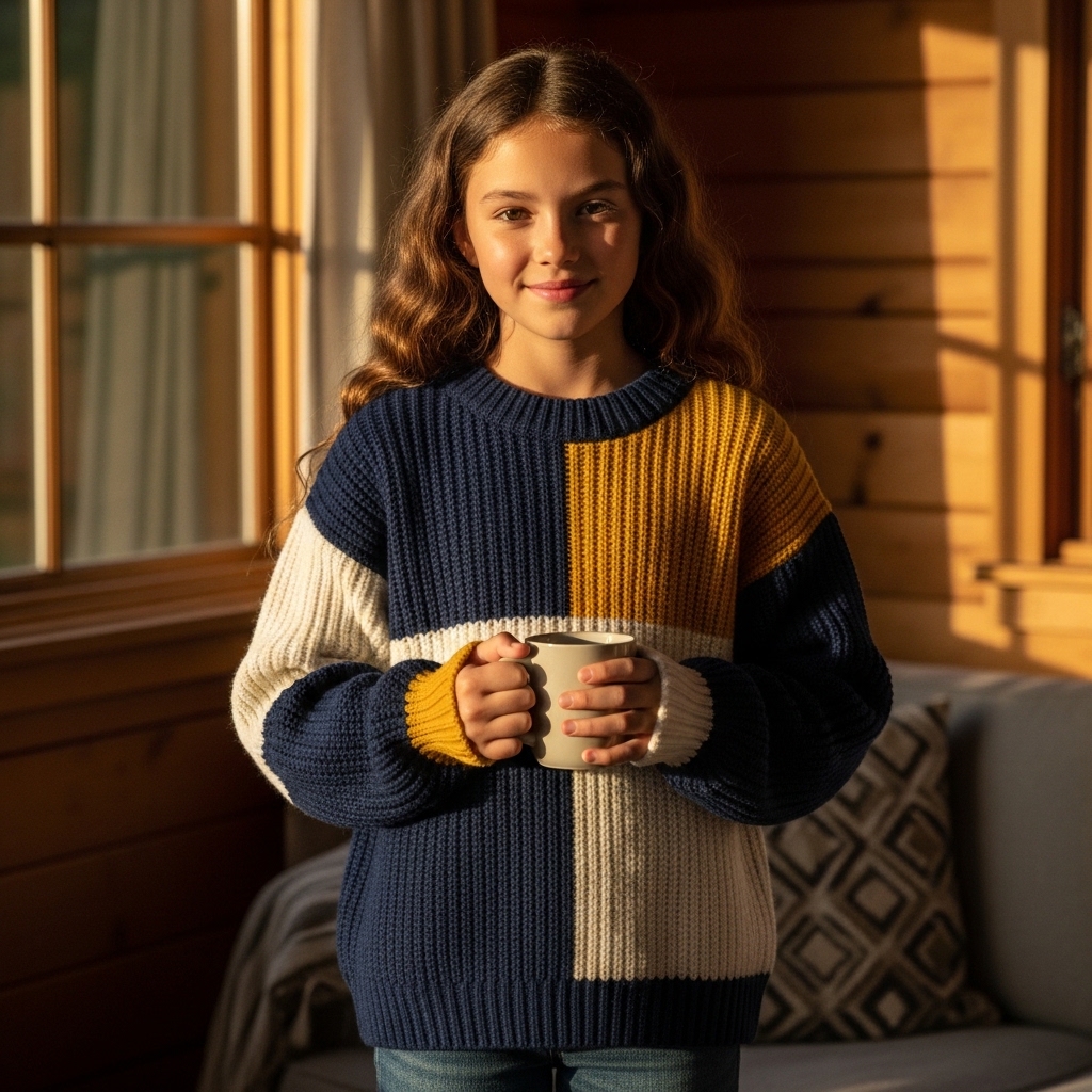 Arctic Cozy: Çocuklar İçin Renk Bloklu Selanik Örgü Triko Kazak