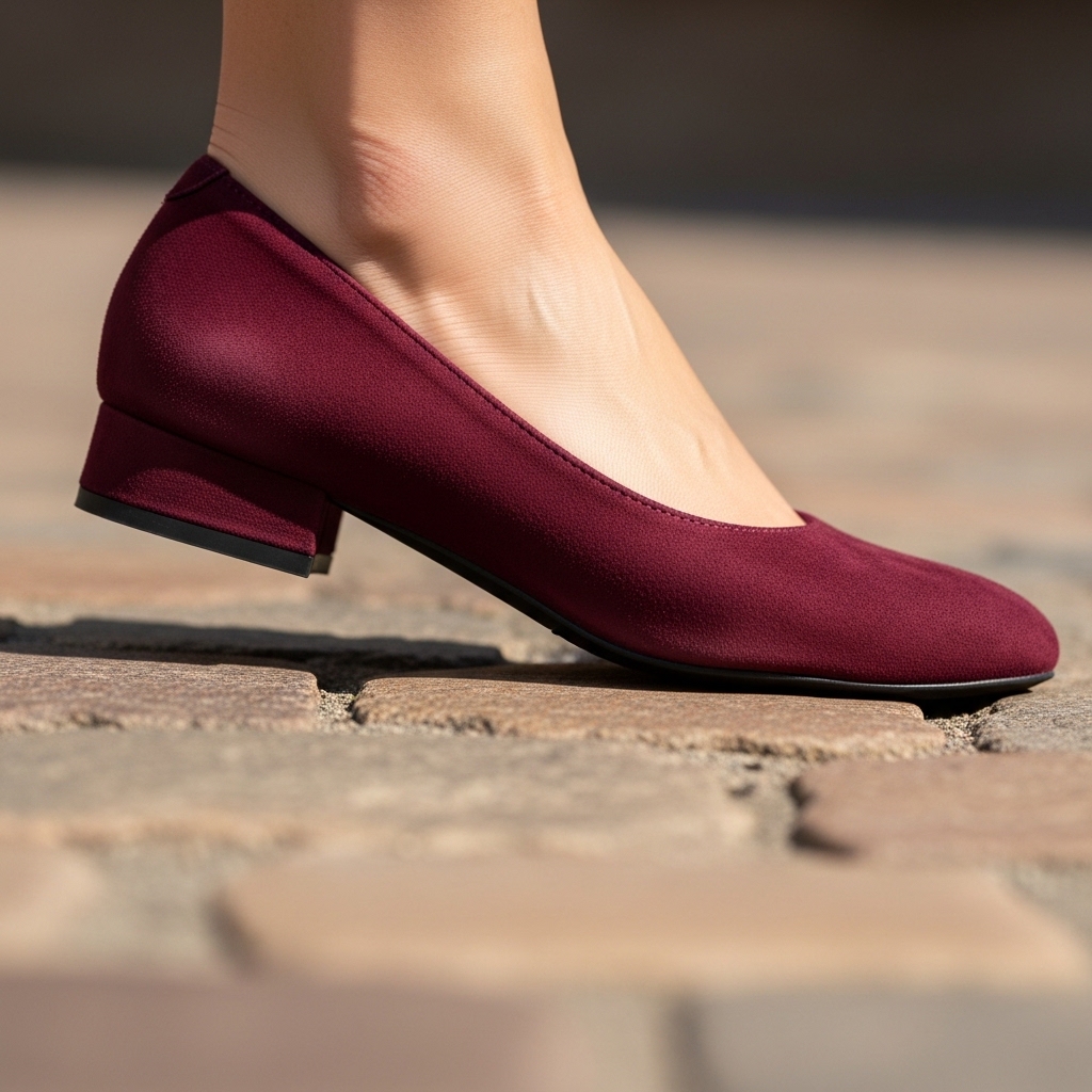 Velvet Hush: Alçak Blok Topuklu Süet Kadın Babet